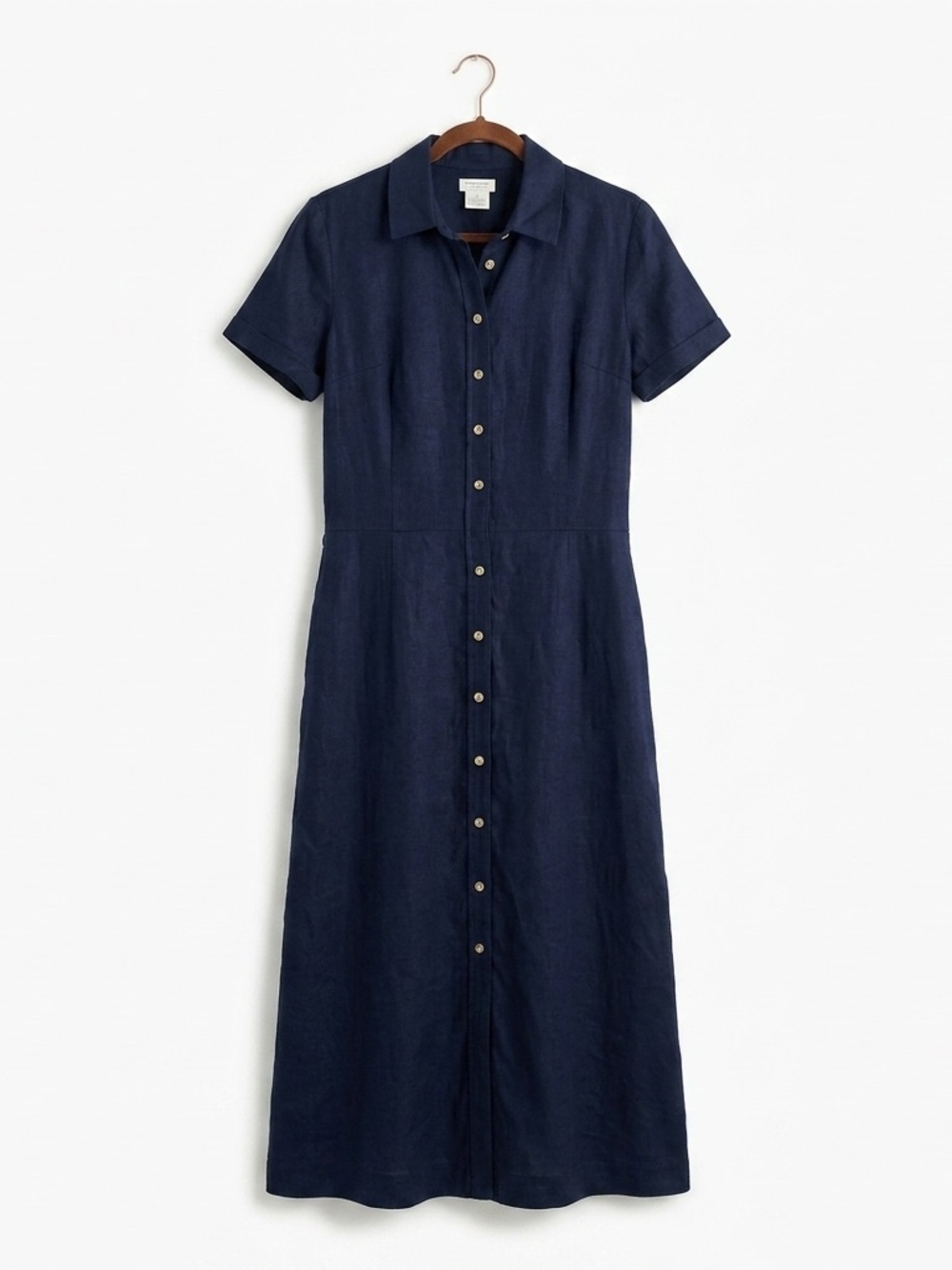 Liz Claiborne Vintage Linen Blend Maxi Shirtdress Black Short Sleeve Size 14